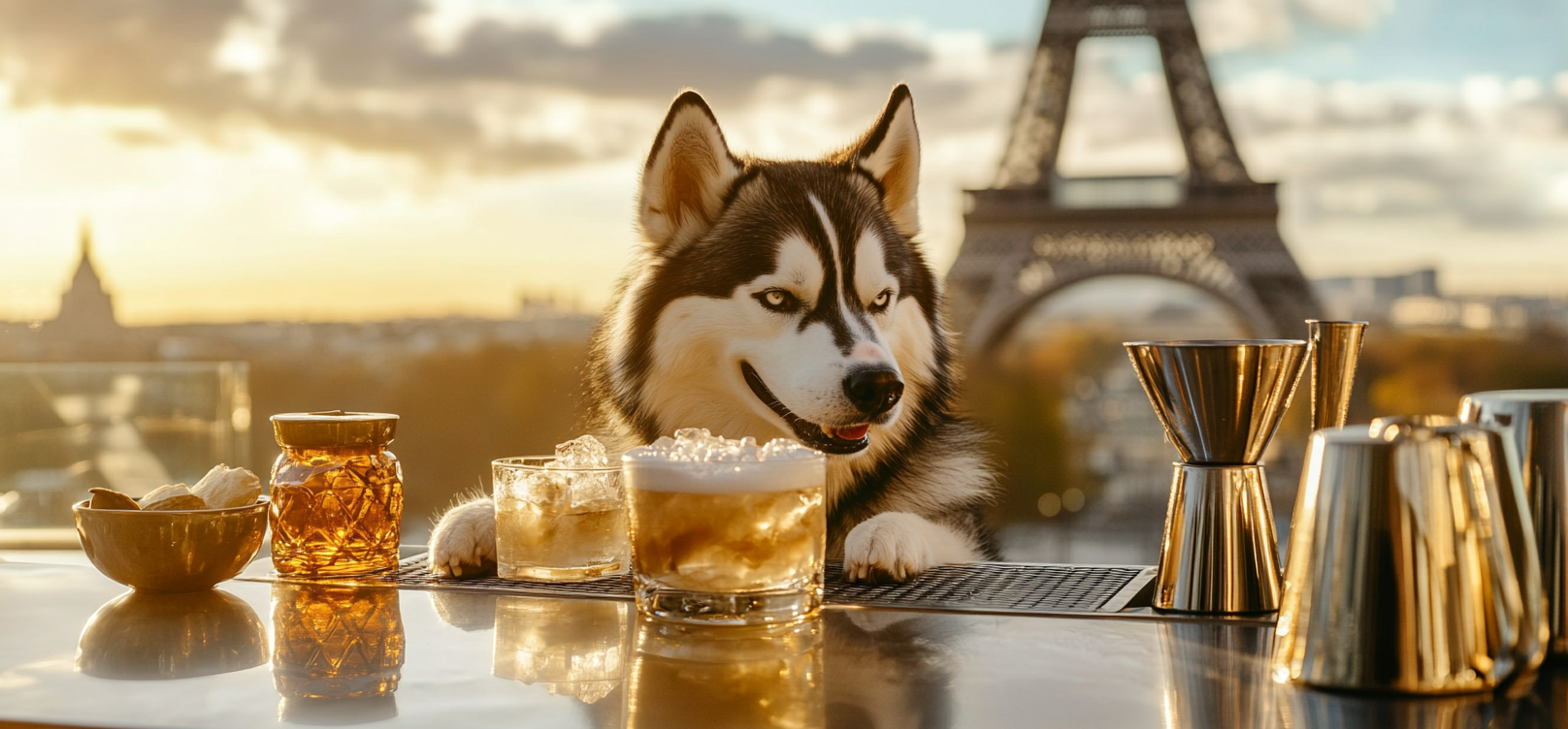Alaskan Malamute Golden Hour Cocktails Dog Art
