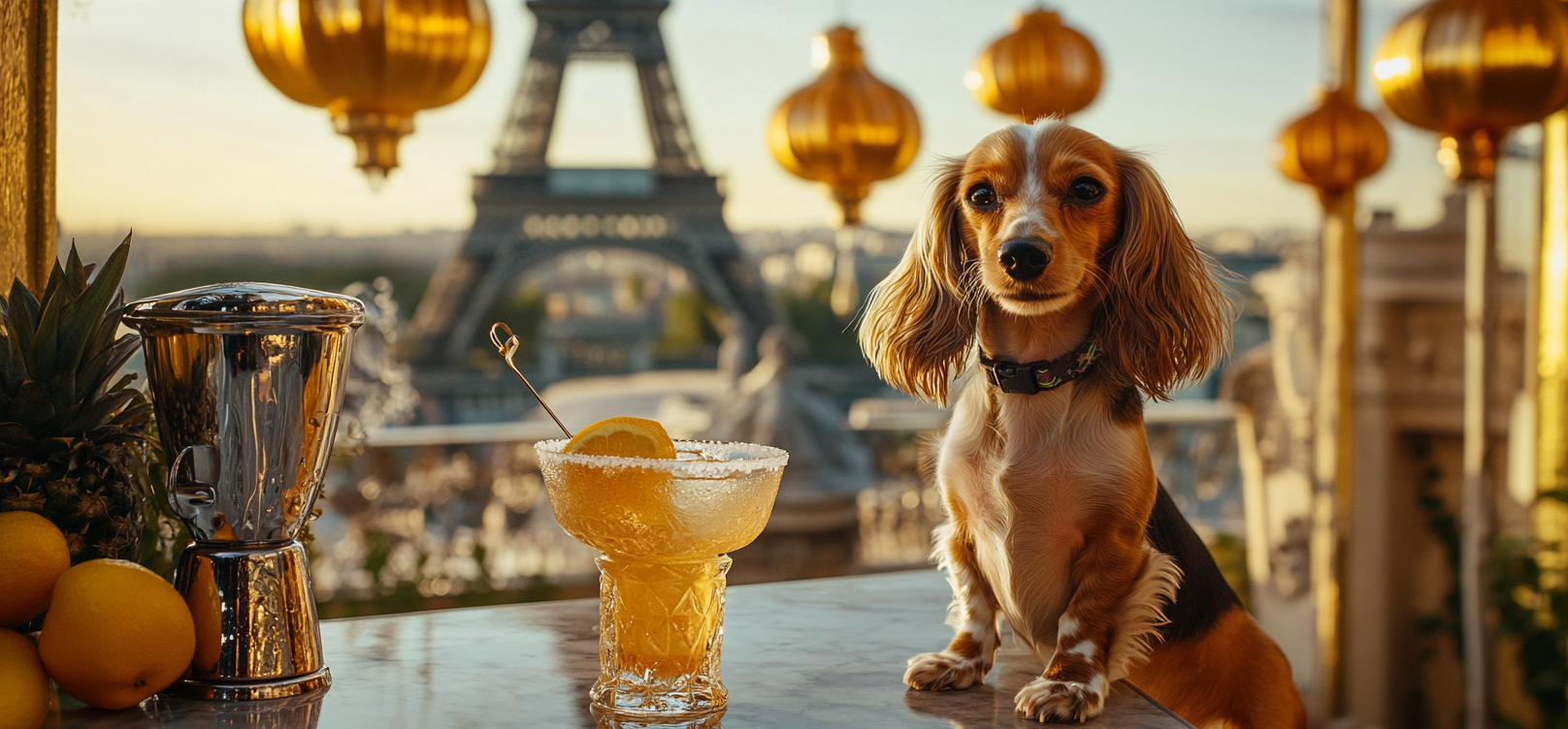 Long-haired Dachshund Hotel Paris Cocktail Dog Art