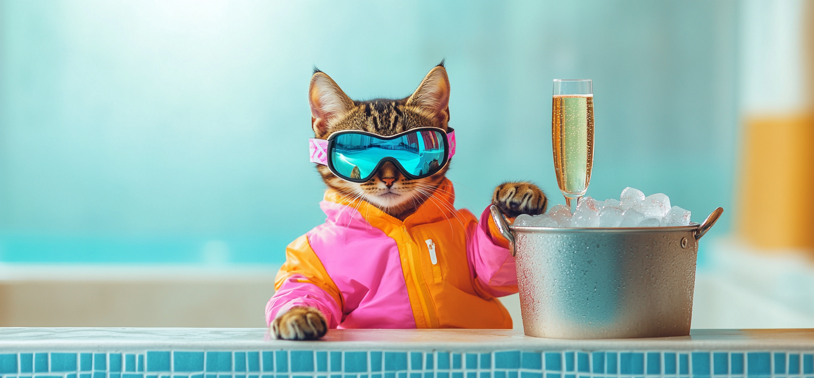 Turkish Shorthair Ski Resort Celebration Cat Art